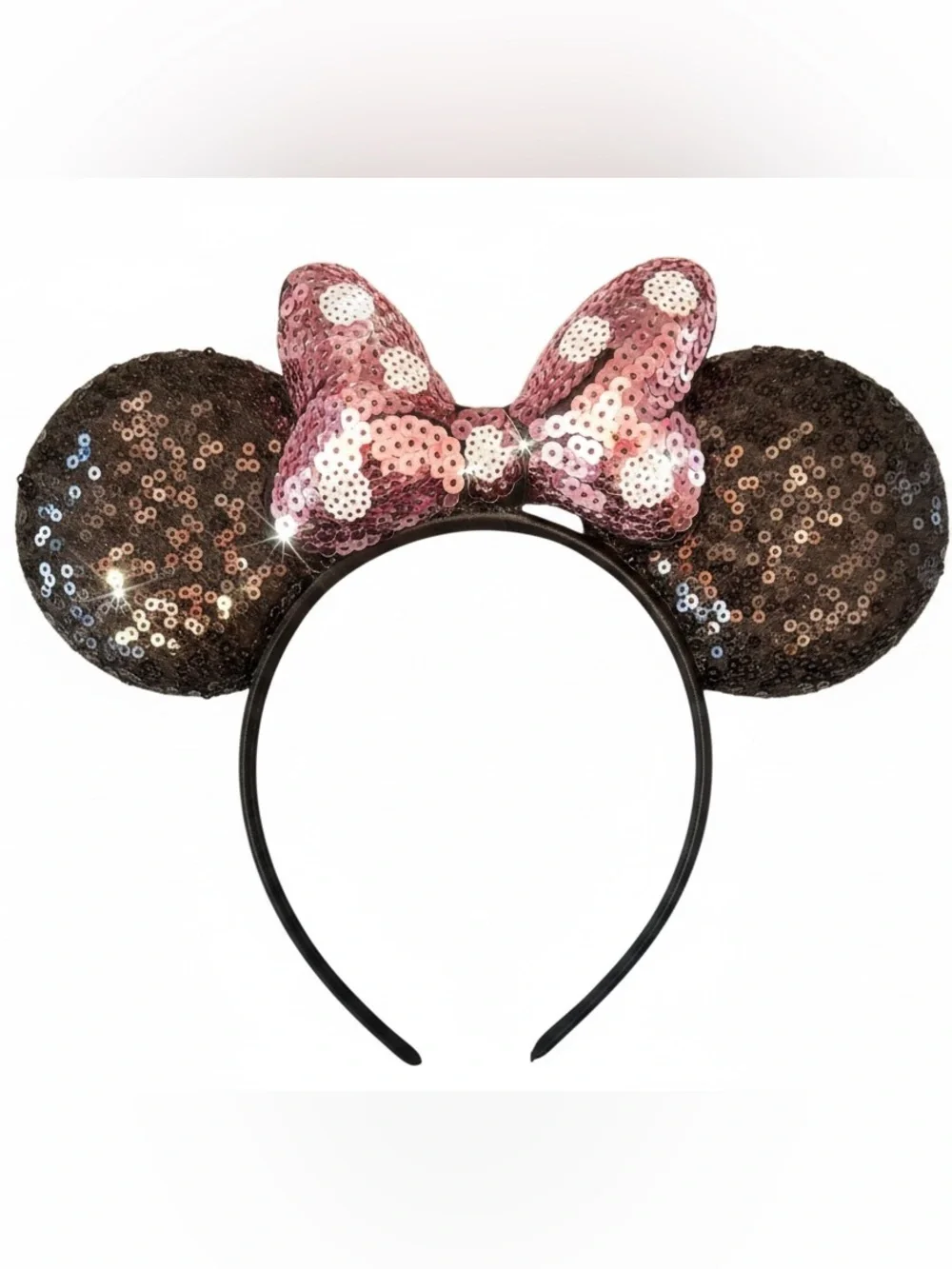 Disney Minnie Mouse Ear Ears Sequin Headband Pink Polka Dot Puffy Puffed Bow